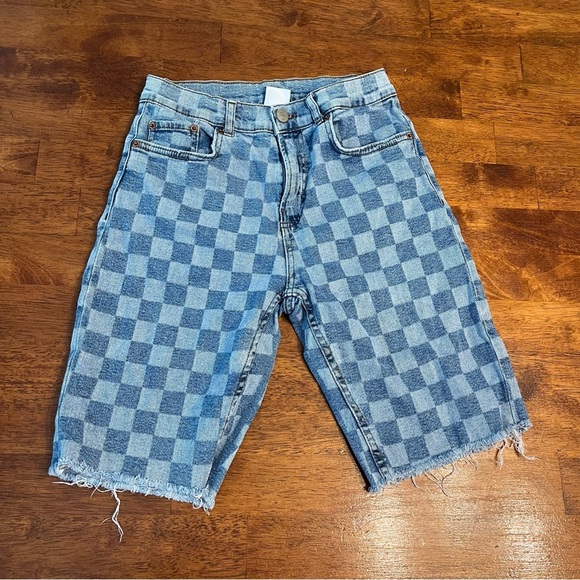 Zara checkerboard denim cutoff shorts size 11-12 - Picture 1 of 4